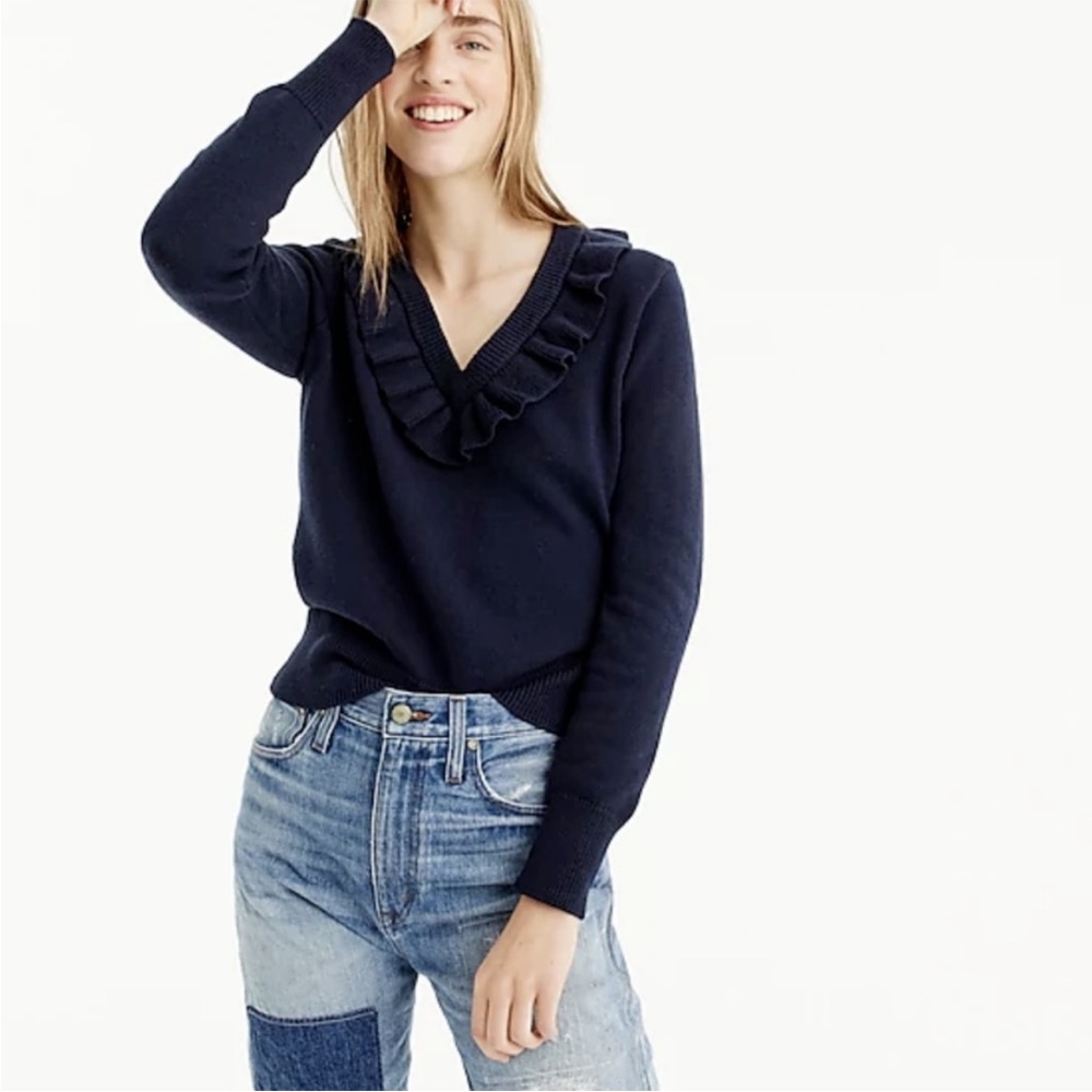 J.Crew Ruffle V-neck sweater - Picture 4 of 6